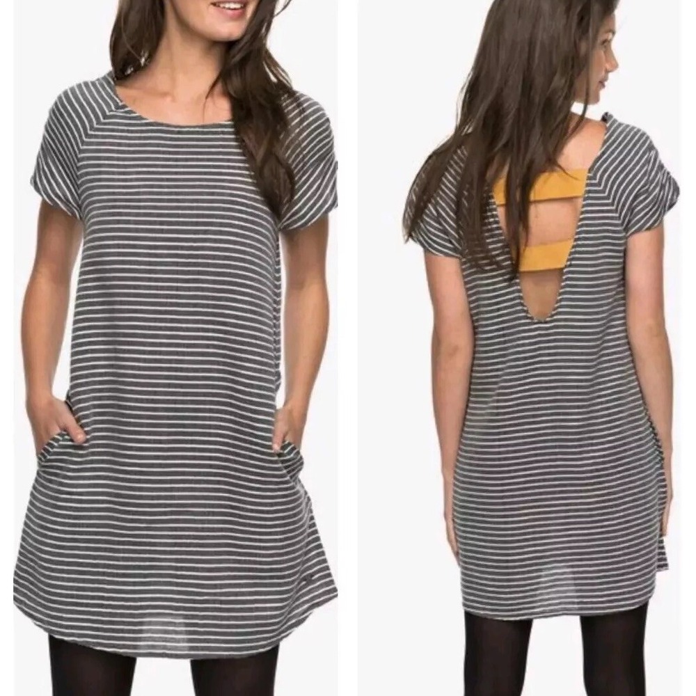 Roxy Woman Striped Open Back Dress Short Sleeve light Y2K Pet Small A005263